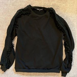 Young & Reckless sweatshirt Black Pom trim looped fringe fishnet Small